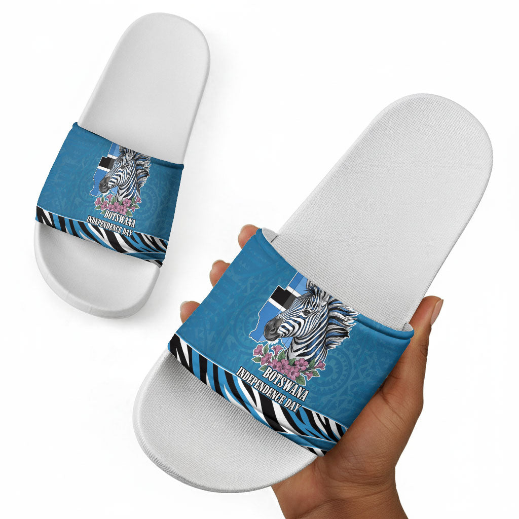 Botswana Independence Day Slide Sandals Flying Dove Graphic Zebra Portrait Flag Map