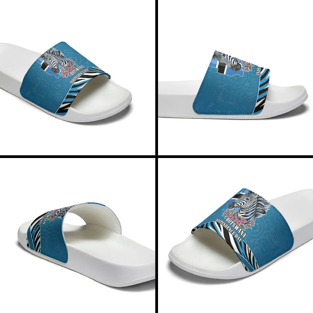 Botswana Independence Day Slide Sandals Flying Dove Graphic Zebra Portrait Flag Map