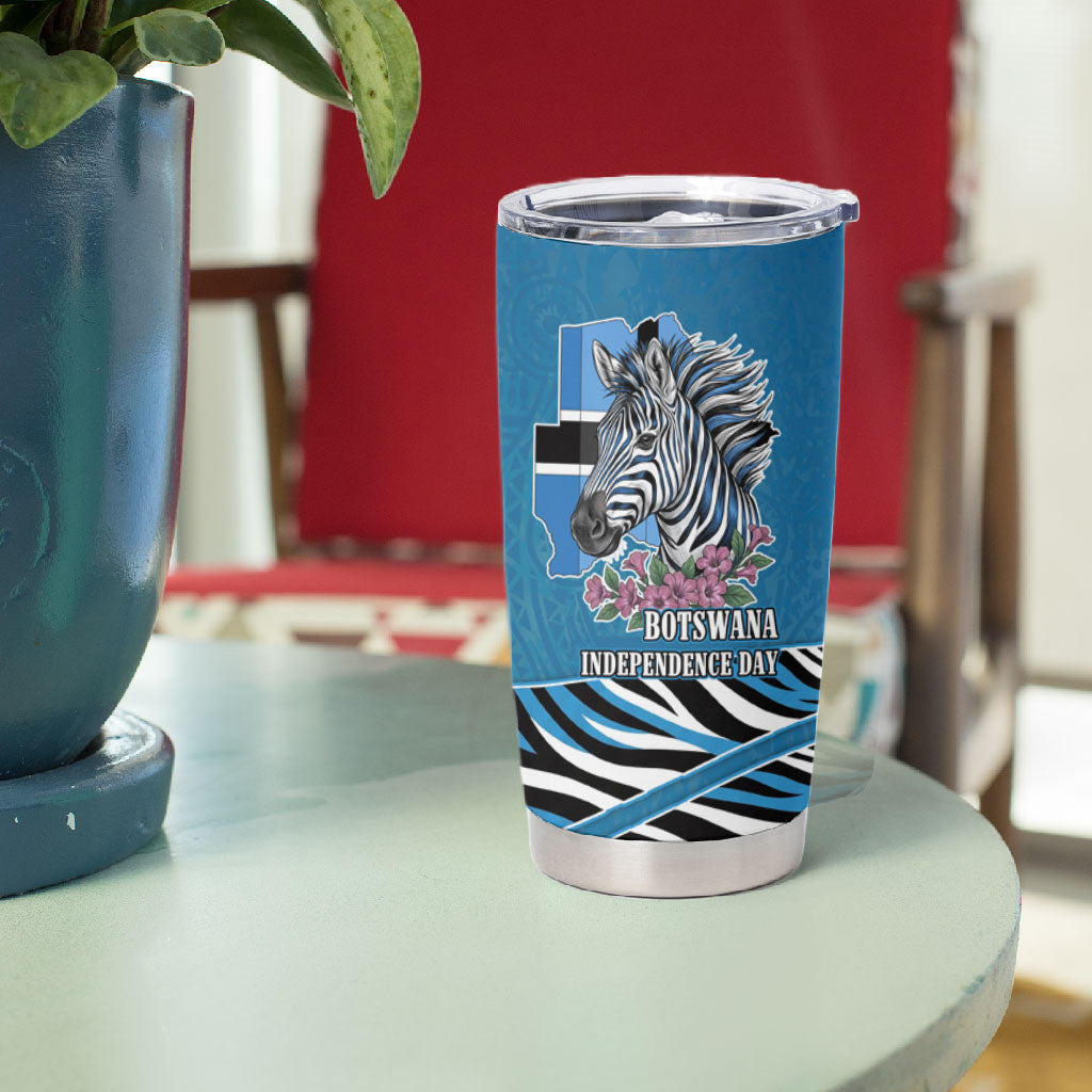 Botswana Independence Day Tumbler Cup Flying Dove Graphic Zebra Portrait Flag Map
