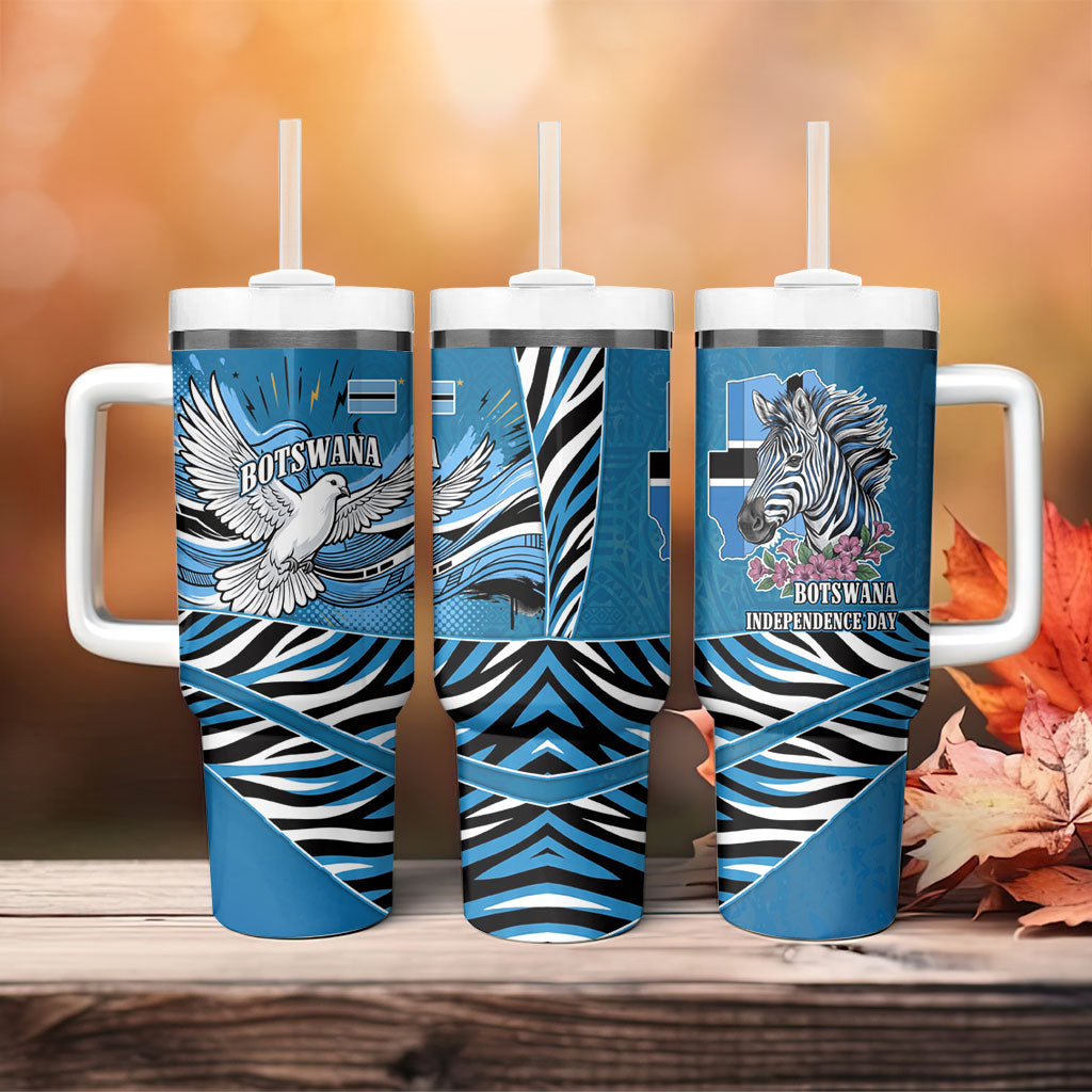 Botswana Independence Day Tumbler With Handle Flying Dove Graphic Zebra Portrait Flag Map