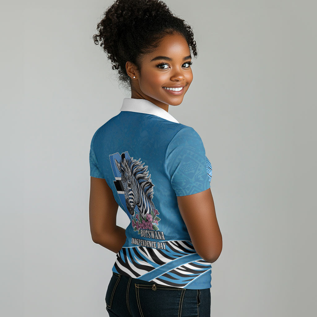 Botswana Independence Day Women Polo Shirt Flying Dove Graphic Zebra Portrait Flag Map