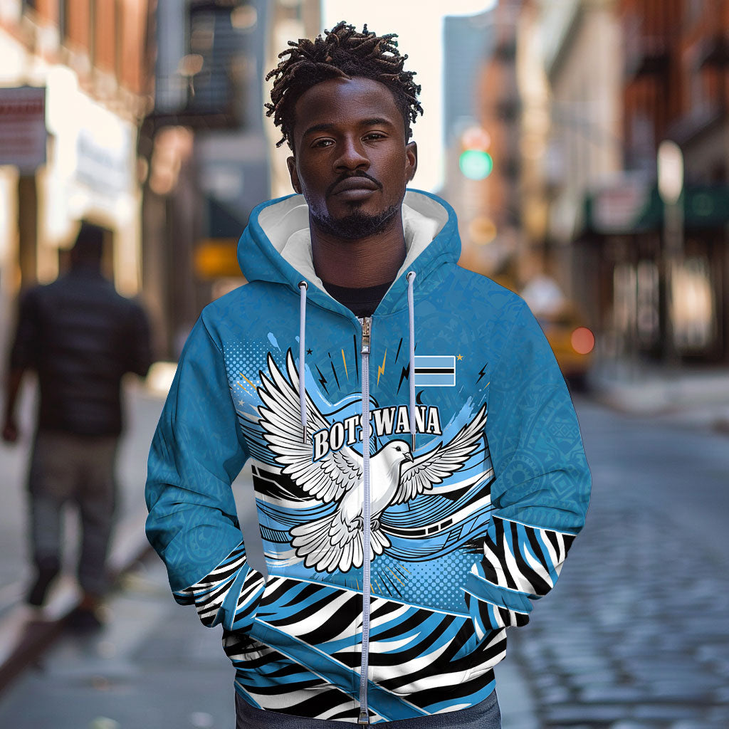 Botswana Independence Day Zip Hoodie Flying Dove Graphic Zebra Portrait Flag Map