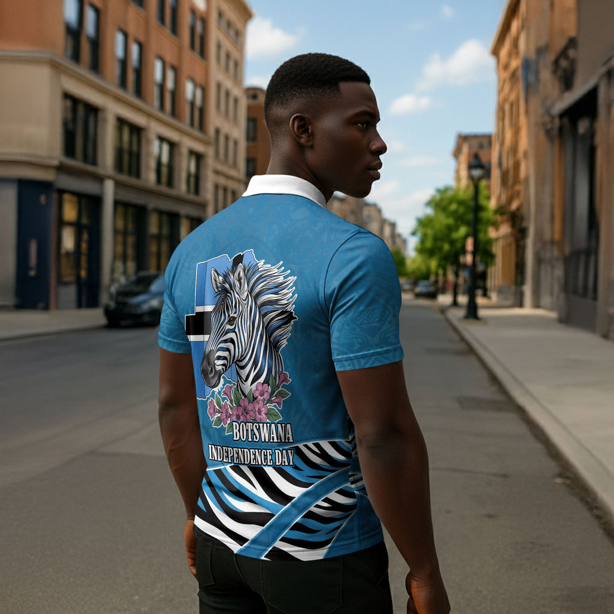 Botswana Independence Day Zipper Polo Shirt Flying Dove Graphic Zebra Portrait Flag Map