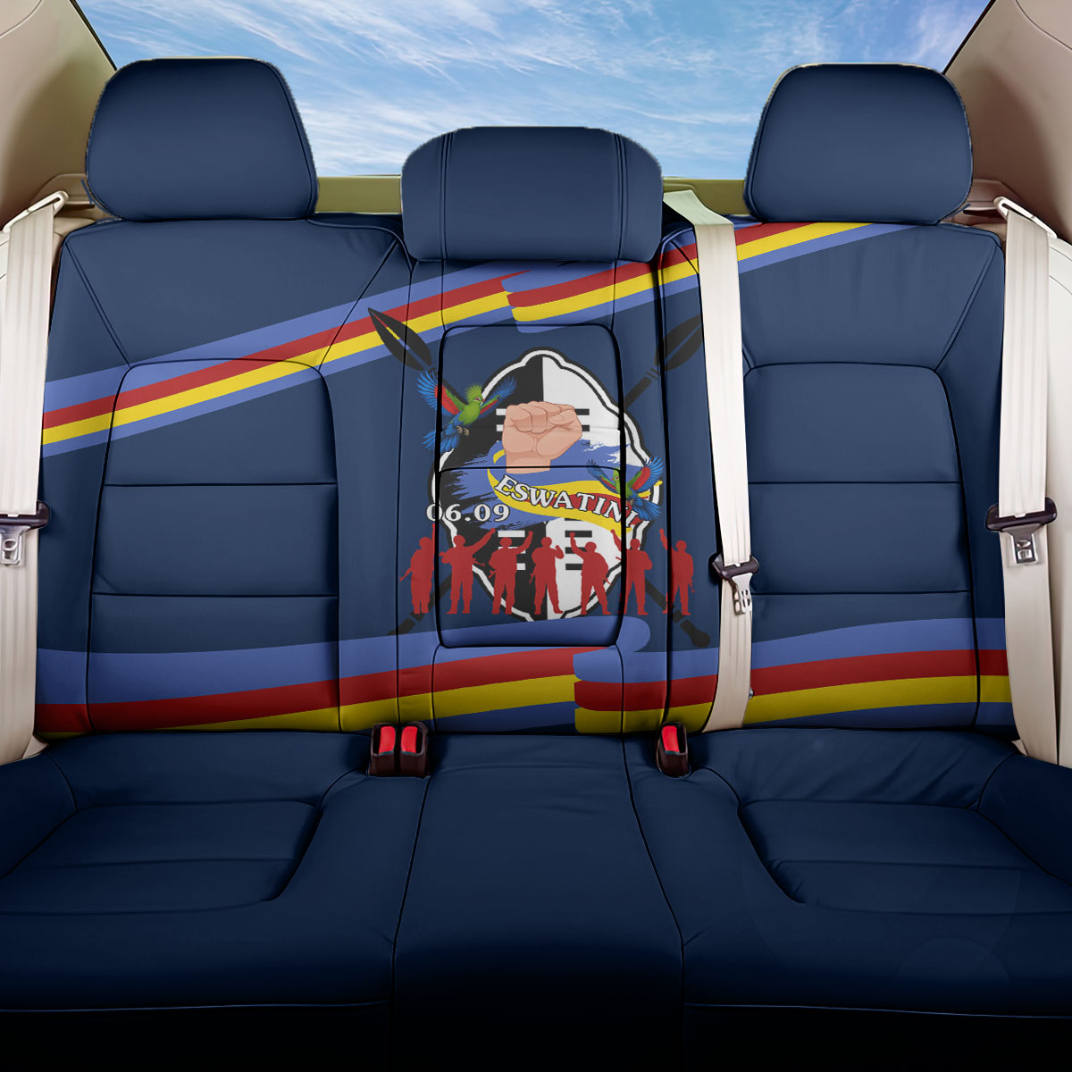 Eswatini Somhlolo Day Back Car Seat Cover Swazi Flag Tribal Shield Heritage Graphic