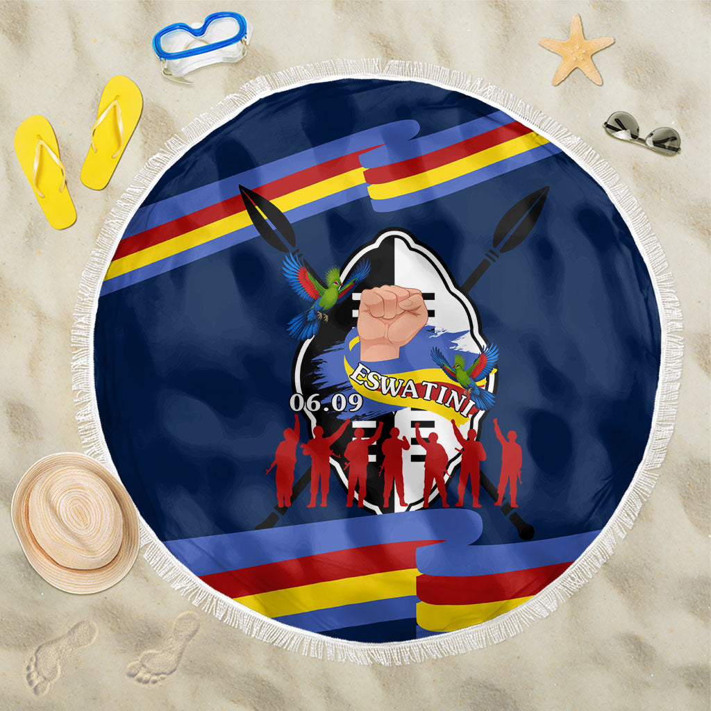 Eswatini Somhlolo Day Beach Blanket Swazi Flag Tribal Shield Heritage Graphic