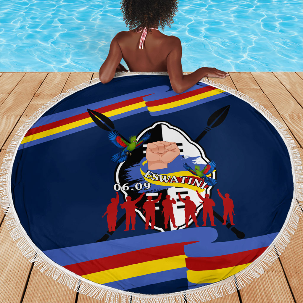 Eswatini Somhlolo Day Beach Blanket Swazi Flag Tribal Shield Heritage Graphic