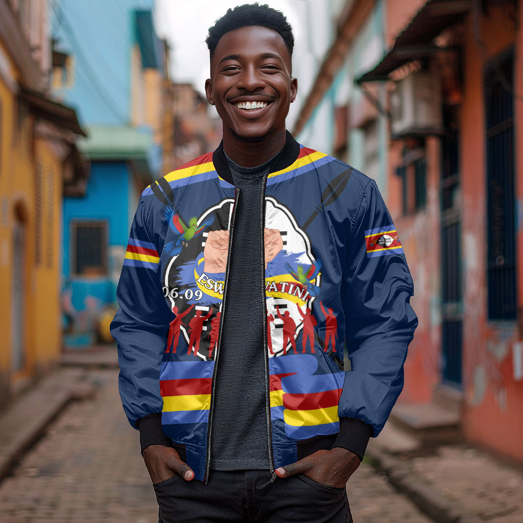 Eswatini Somhlolo Day Bomber Jacket Swazi Flag Tribal Shield Heritage Graphic