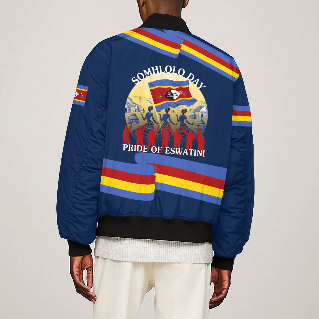 Eswatini Somhlolo Day Bomber Jacket Swazi Flag Tribal Shield Heritage Graphic