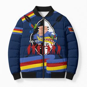 Eswatini Somhlolo Day Bomber Puffer Jacket Swazi Flag Tribal Shield Heritage Graphic