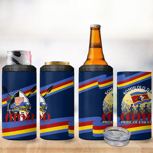 Eswatini Somhlolo Day 4 in 1 Can Cooler Tumbler Swazi Flag Tribal Shield Heritage Graphic