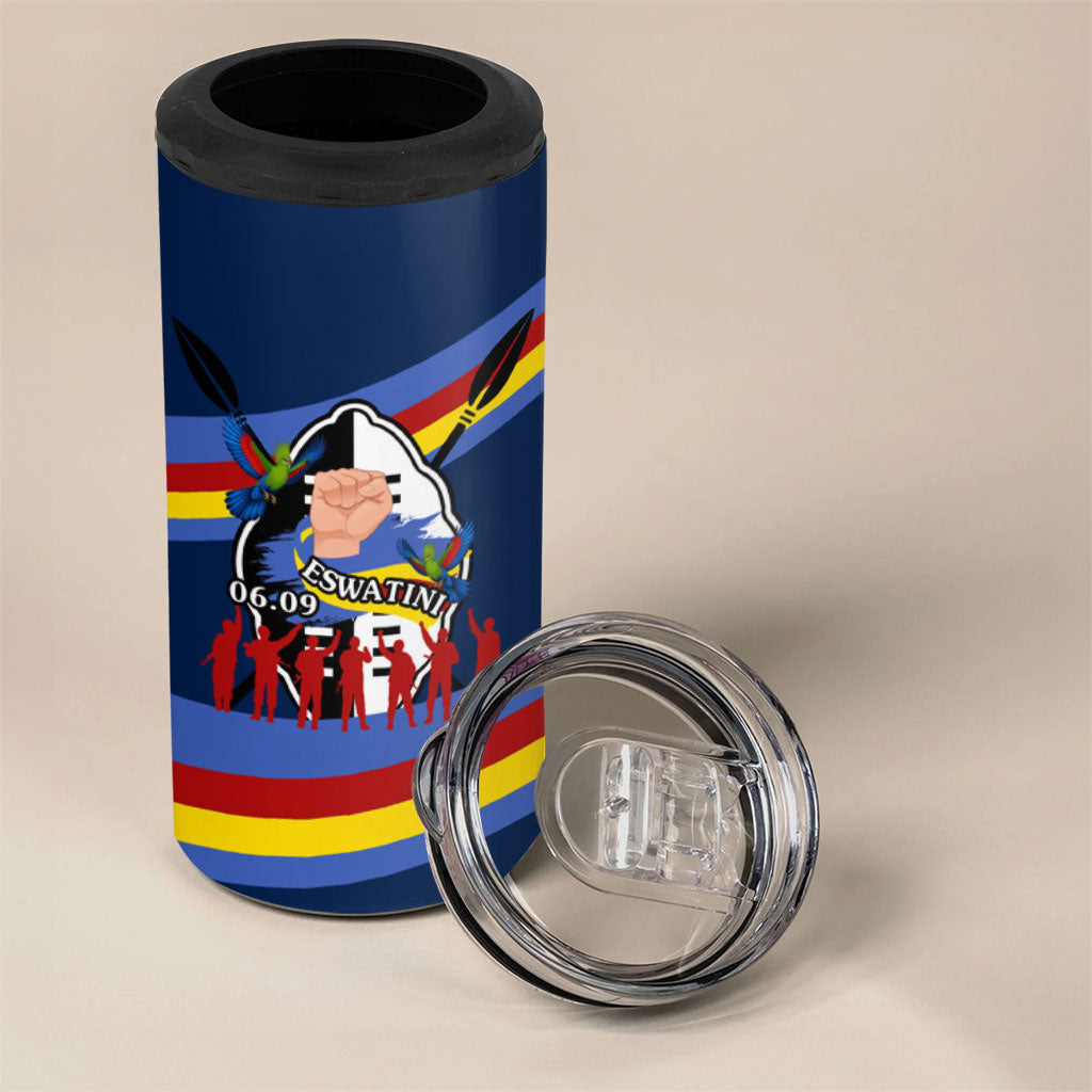 Eswatini Somhlolo Day 4 in 1 Can Cooler Tumbler Swazi Flag Tribal Shield Heritage Graphic