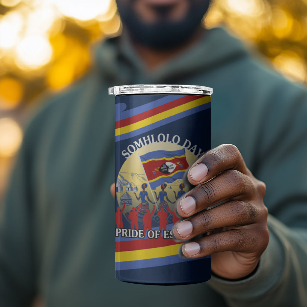 Eswatini Somhlolo Day 4 in 1 Can Cooler Tumbler Swazi Flag Tribal Shield Heritage Graphic