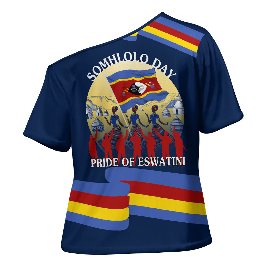 Eswatini Somhlolo Day Cross Shoulder Shirt Swazi Flag Tribal Shield Heritage Graphic