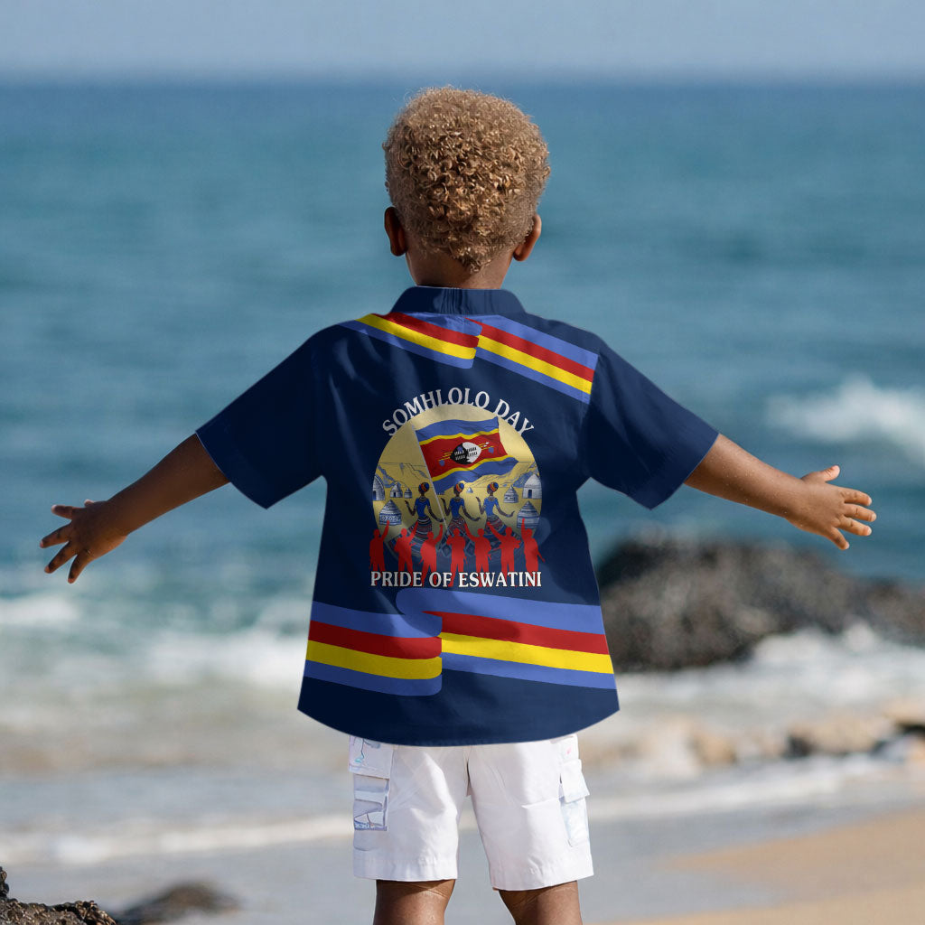 Eswatini Somhlolo Day Kid Hawaiian Shirt Swazi Flag Tribal Shield Heritage Graphic