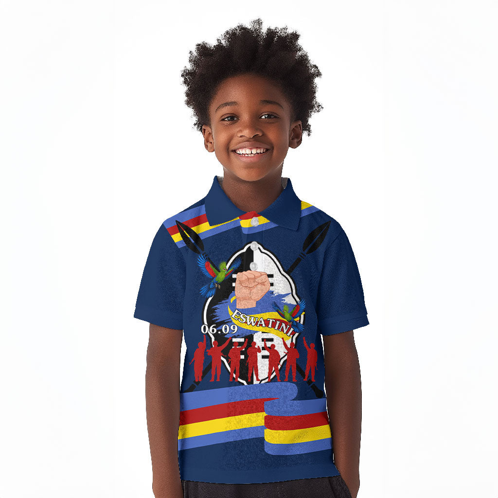 Eswatini Somhlolo Day Kid Polo Shirt Swazi Flag Tribal Shield Heritage Graphic