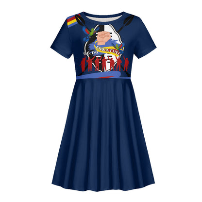 Eswatini Somhlolo Day Kid Short Sleeve Dress Swazi Flag Tribal Shield Heritage Graphic