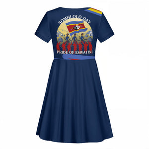 Eswatini Somhlolo Day Kid Short Sleeve Dress Swazi Flag Tribal Shield Heritage Graphic