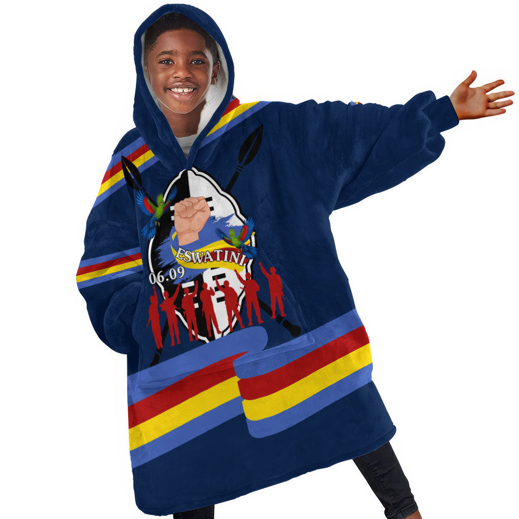 Eswatini Somhlolo Day Kid Wearable Blanket Hoodie Swazi Flag Tribal Shield Heritage Graphic