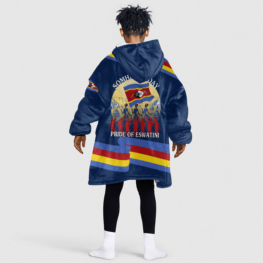 Eswatini Somhlolo Day Kid Wearable Blanket Hoodie Swazi Flag Tribal Shield Heritage Graphic
