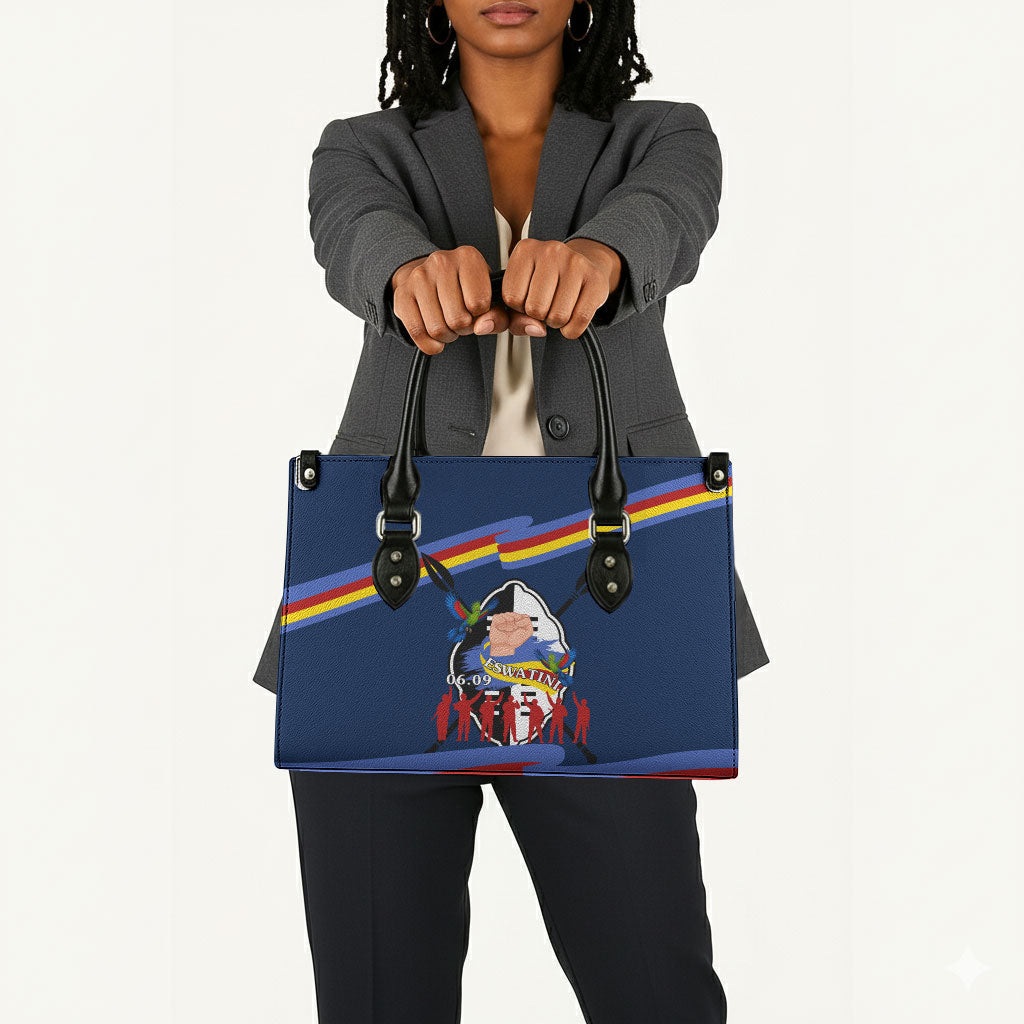 Eswatini Somhlolo Day Leather Bag Swazi Flag Tribal Shield Heritage Graphic