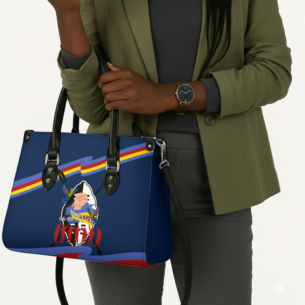 Eswatini Somhlolo Day Leather Bag Swazi Flag Tribal Shield Heritage Graphic