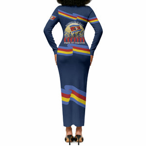 Eswatini Somhlolo Day Long Sleeve Bodycon Dress Swazi Flag Tribal Shield Heritage Graphic