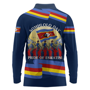 Eswatini Somhlolo Day Long Sleeve Polo Shirt Swazi Flag Tribal Shield Heritage Graphic