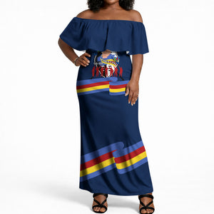 Eswatini Somhlolo Day Off Shoulder Maxi Dress Swazi Flag Tribal Shield Heritage Graphic