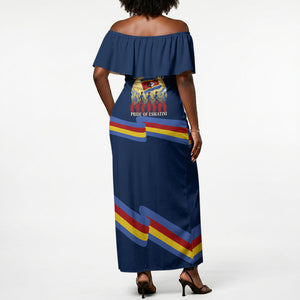 Eswatini Somhlolo Day Off Shoulder Maxi Dress Swazi Flag Tribal Shield Heritage Graphic