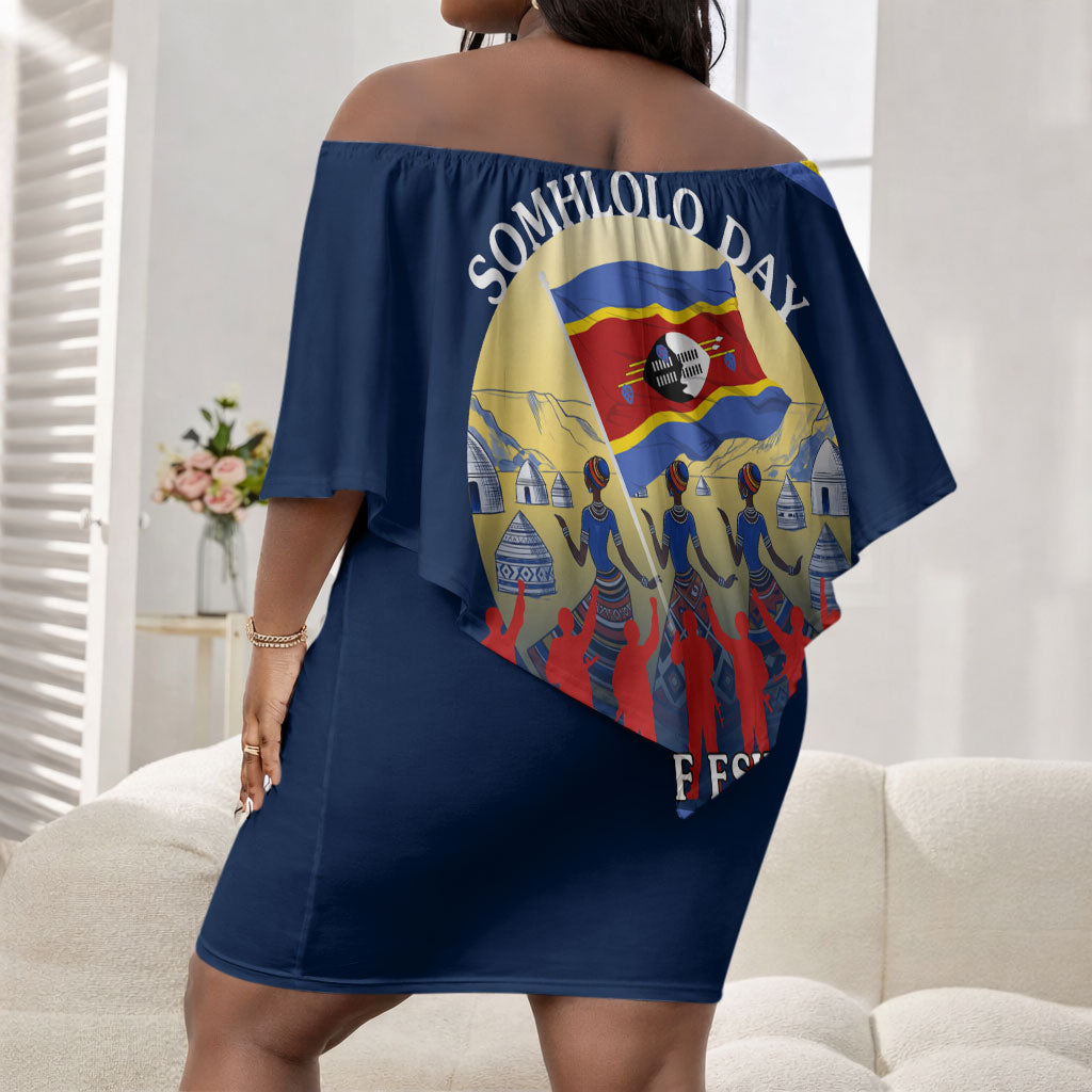 Eswatini Somhlolo Day Off Shoulder Short Dress Swazi Flag Tribal Shield Heritage Graphic