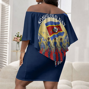 Eswatini Somhlolo Day Off Shoulder Short Dress Swazi Flag Tribal Shield Heritage Graphic