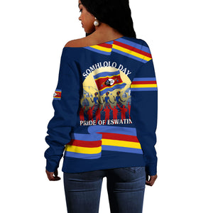 Eswatini Somhlolo Day Off Shoulder Sweater Swazi Flag Tribal Shield Heritage Graphic