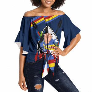 Eswatini Somhlolo Day Off Shoulder Wrap Waist Top Swazi Flag Tribal Shield Heritage Graphic