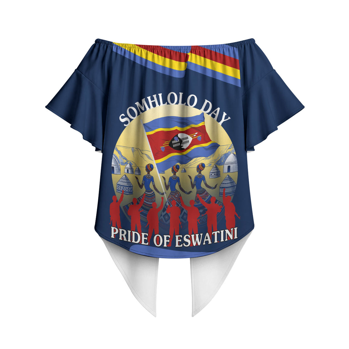 Eswatini Somhlolo Day Off Shoulder Wrap Waist Top Swazi Flag Tribal Shield Heritage Graphic