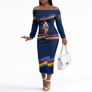 Eswatini Somhlolo Day Off The Shoulder Long Sleeve Dress Swazi Flag Tribal Shield Heritage Graphic