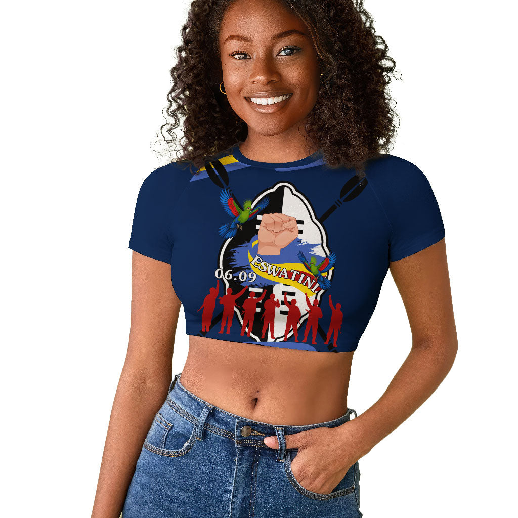 Eswatini Somhlolo Day Raglan Cropped T shirt Swazi Flag Tribal Shield Heritage Graphic