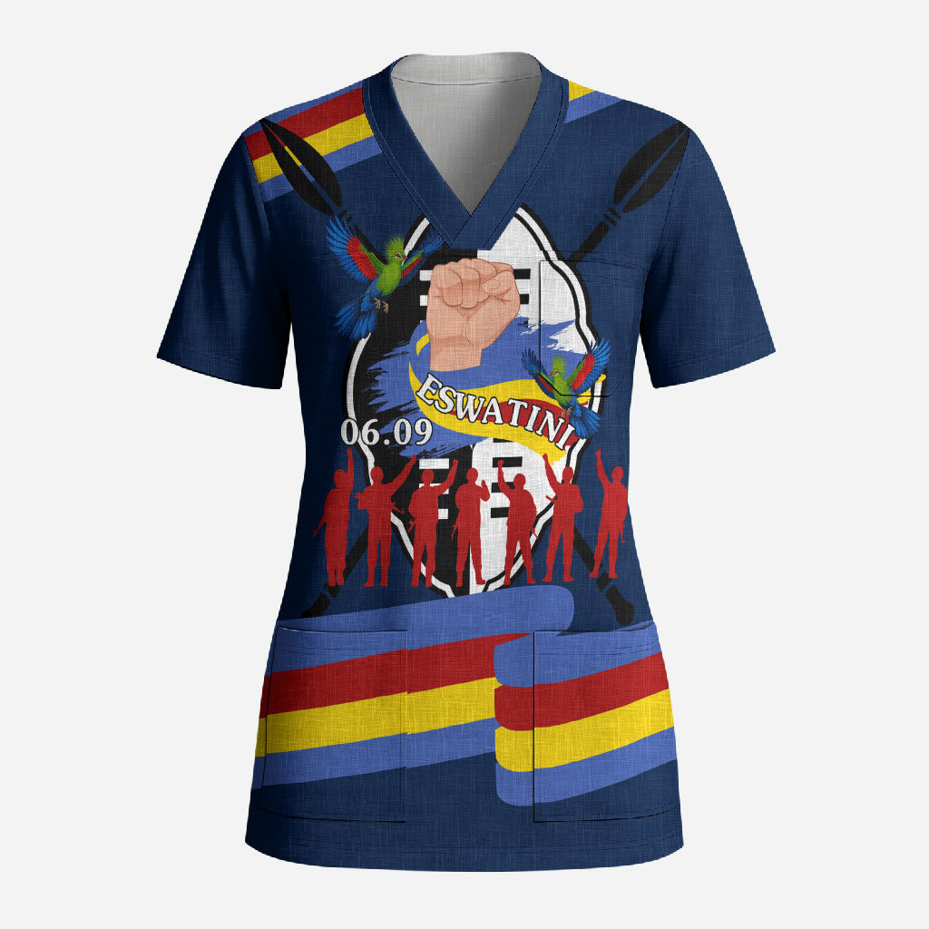 Eswatini Somhlolo Day Scrub Top Swazi Flag Tribal Shield Heritage Graphic