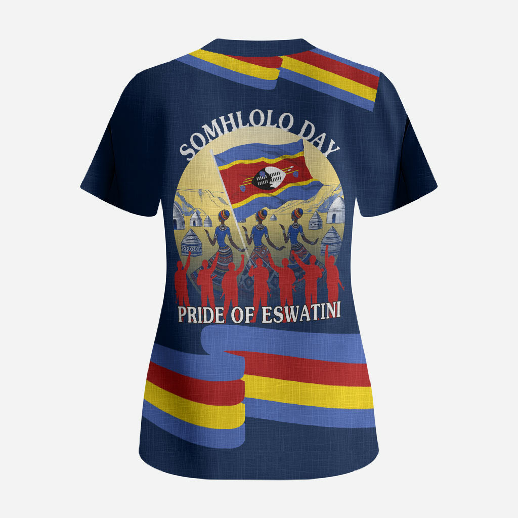 Eswatini Somhlolo Day Scrub Top Swazi Flag Tribal Shield Heritage Graphic
