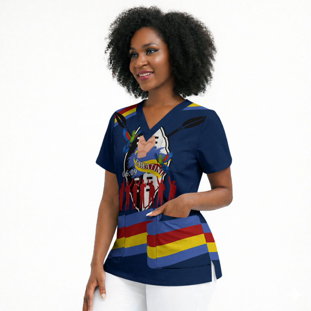 Eswatini Somhlolo Day Scrub Top Swazi Flag Tribal Shield Heritage Graphic