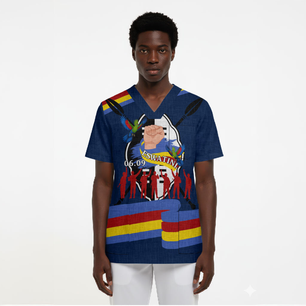 Eswatini Somhlolo Day Scrub Top Swazi Flag Tribal Shield Heritage Graphic