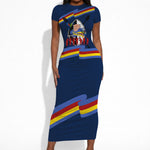 Eswatini Somhlolo Day Short Sleeve Bodycon Dress Swazi Flag Tribal Shield Heritage Graphic