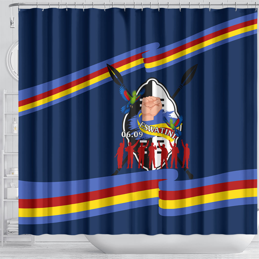 Eswatini Somhlolo Day Shower Curtain Swazi Flag Tribal Shield Heritage Graphic