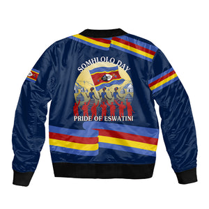 Eswatini Somhlolo Day Sleeve Zip Bomber Jacket Swazi Flag Tribal Shield Heritage Graphic