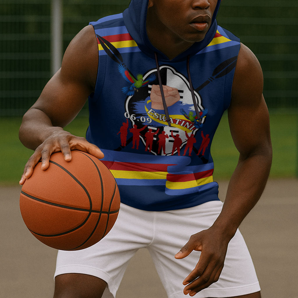 Eswatini Somhlolo Day Sleeveless Hoodie Swazi Flag Tribal Shield Heritage Graphic
