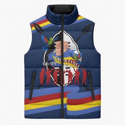 Eswatini Somhlolo Day Sleeveless Puffer Jacket Swazi Flag Tribal Shield Heritage Graphic
