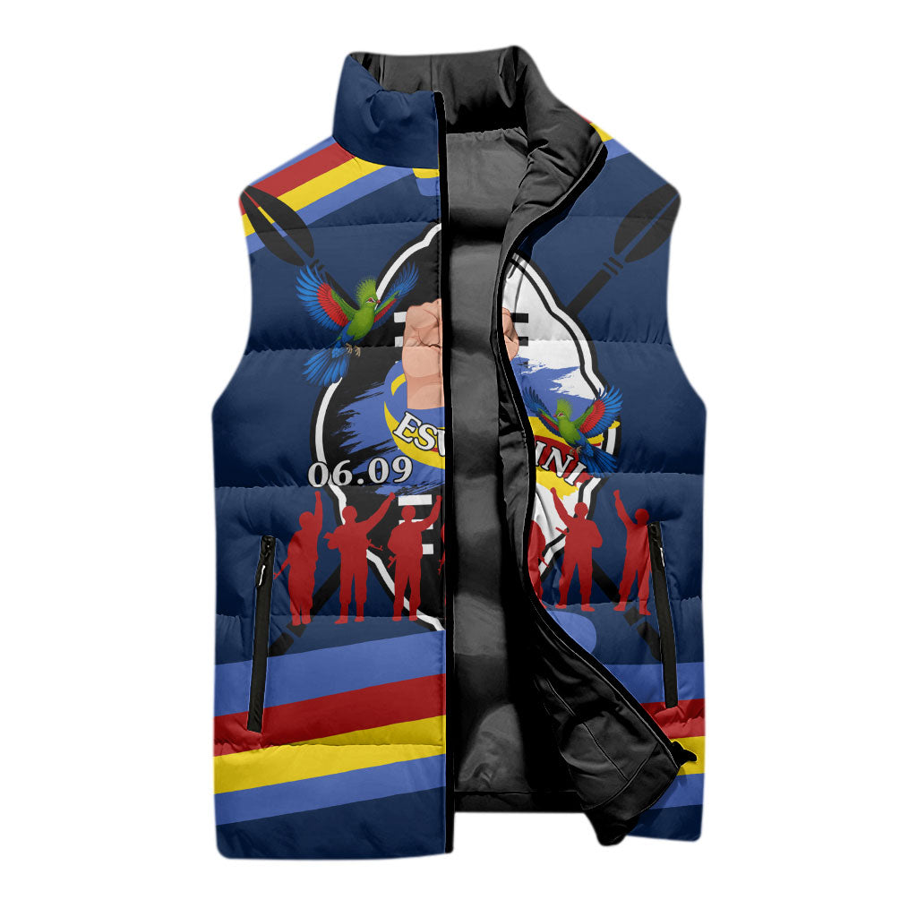 Eswatini Somhlolo Day Sleeveless Puffer Jacket Swazi Flag Tribal Shield Heritage Graphic