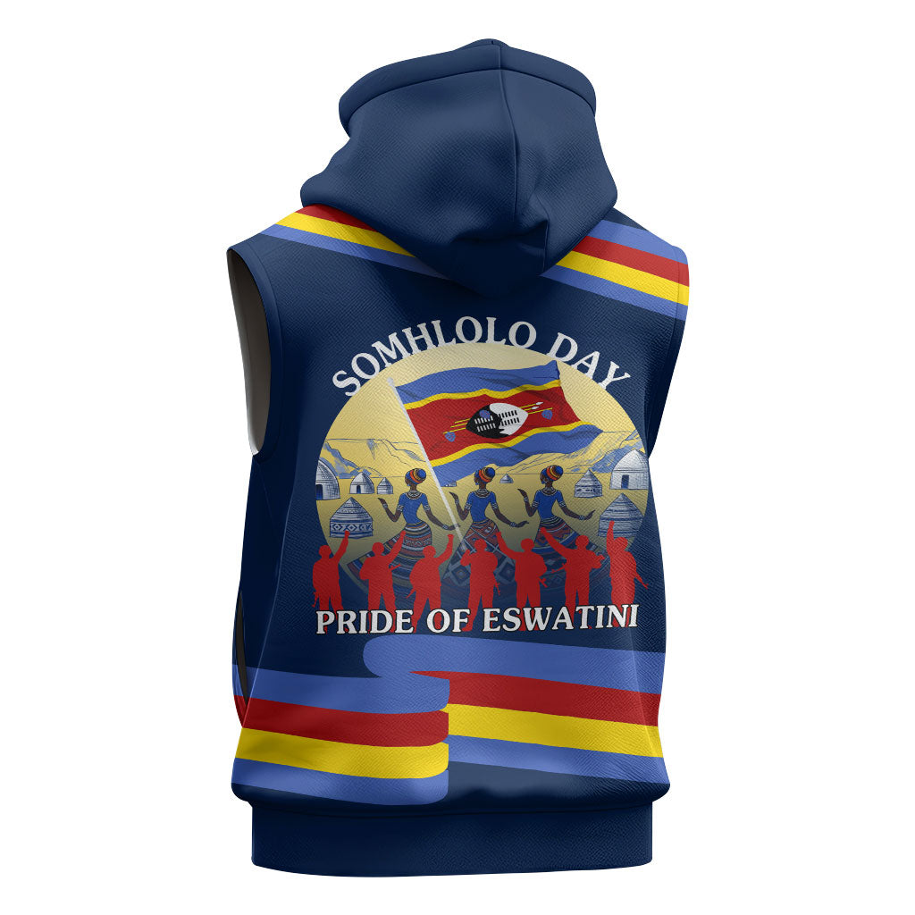 Eswatini Somhlolo Day Sleeveless Zip Hoodie Swazi Flag Tribal Shield Heritage Graphic