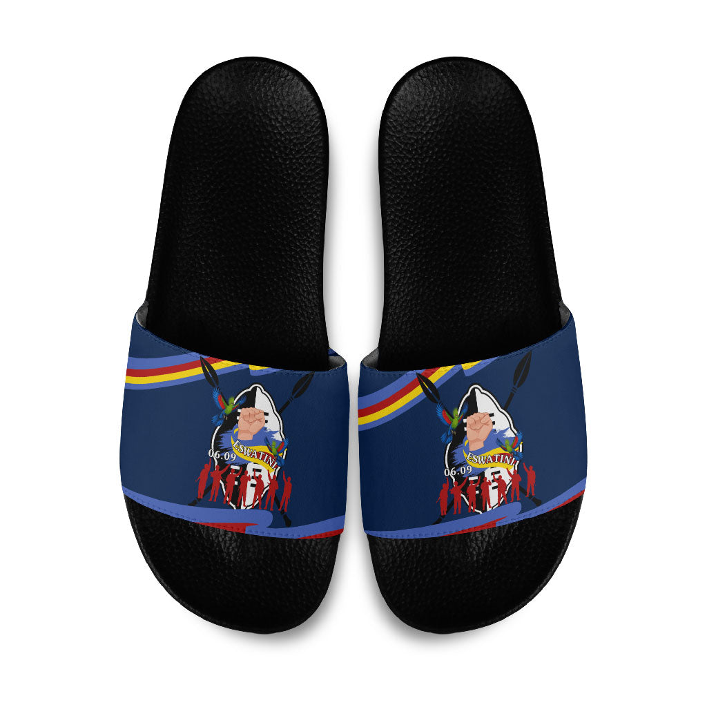 Eswatini Somhlolo Day Slide Sandals Swazi Flag Tribal Shield Heritage Graphic