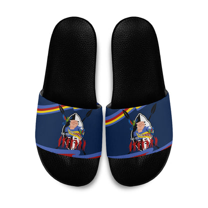 Eswatini Somhlolo Day Slide Sandals Swazi Flag Tribal Shield Heritage Graphic