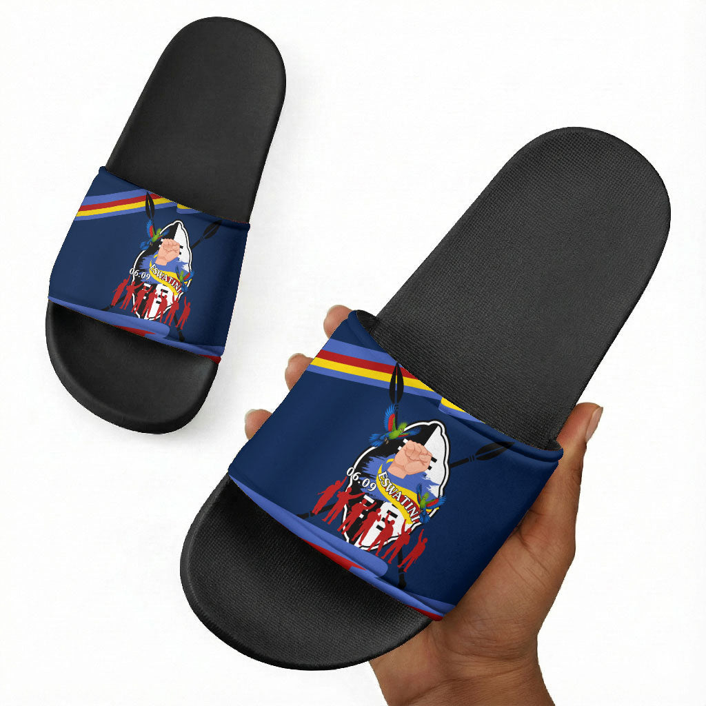 Eswatini Somhlolo Day Slide Sandals Swazi Flag Tribal Shield Heritage Graphic
